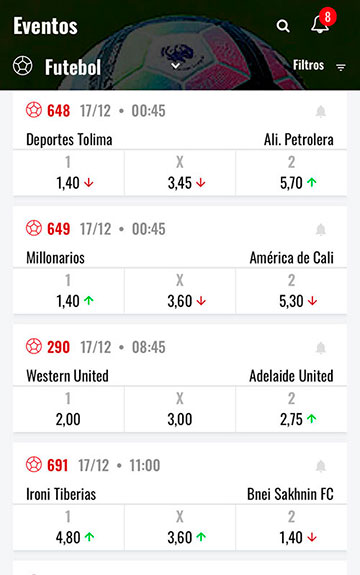 Lista de Eventos Placard na Aplicação